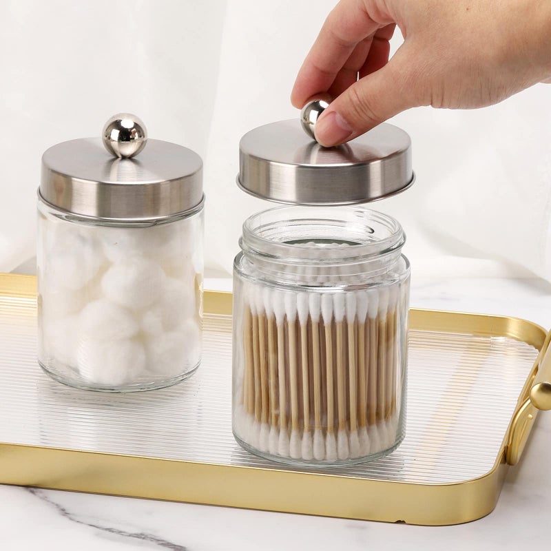Tbestmax Glass Qtip Holder Dispenser, 10-Ounce Bathroom Containers Apothecary Jars with Metal Lids for Cotton Ball Swab Pad (4 Pack) - Image 3